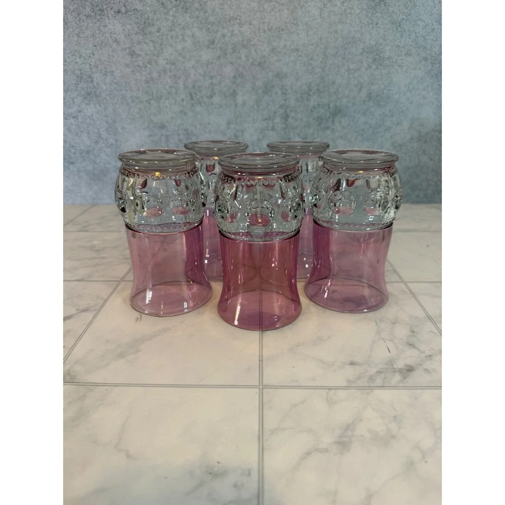 Vintage Tiffin Kings Crown Amethyst Purple Thumbprint Juice Glasses Set of 5